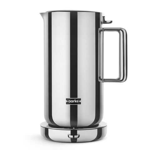 Aarke stainless steel kettle with non-drip spout for clean pours.