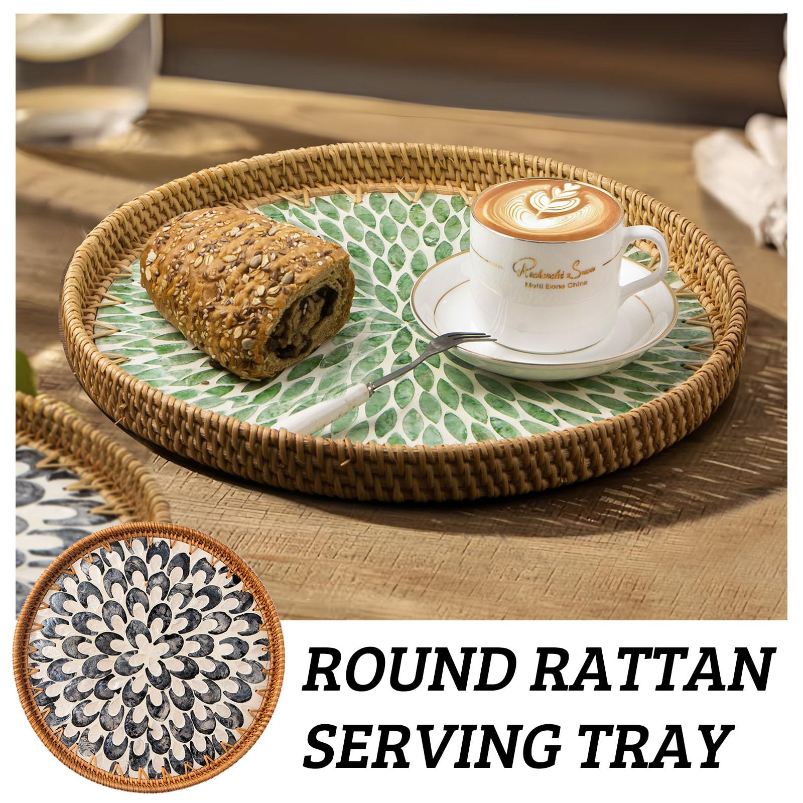 Decorative tray perfect for bread, fruits, coffee, or candles in living spaces.