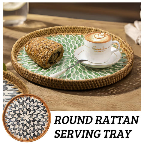 Decorative tray perfect for bread, fruits, coffee, or candles in living spaces.
