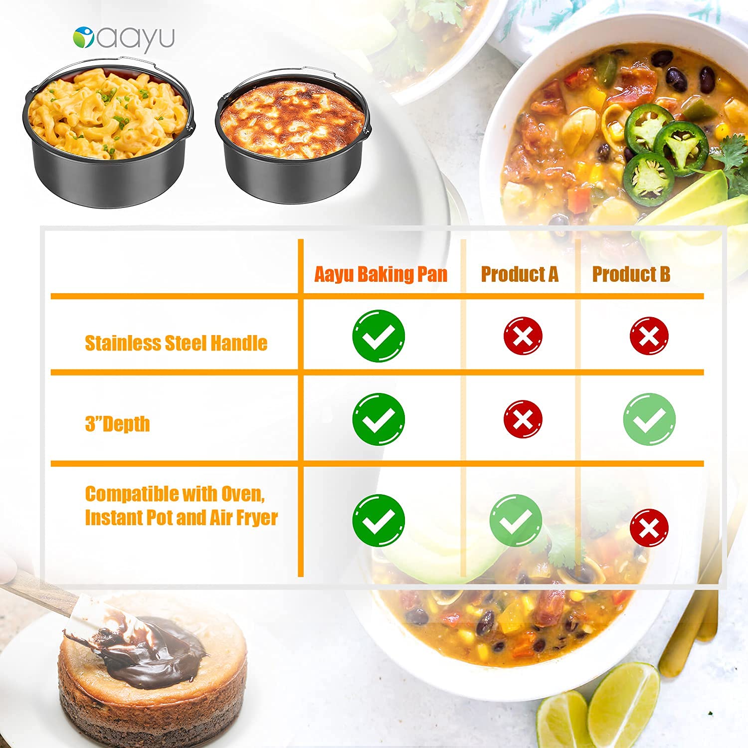 Non-stick coating makes cleanup quick and easy with the Aayu pan.