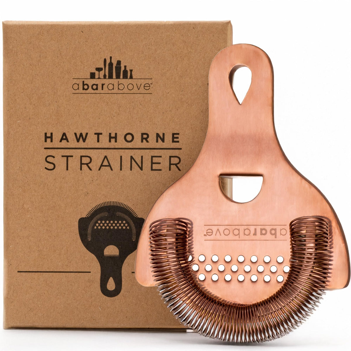 A Bar Above antique copper Hawthorne strainer with mirror finish for precise cocktail pouring.
