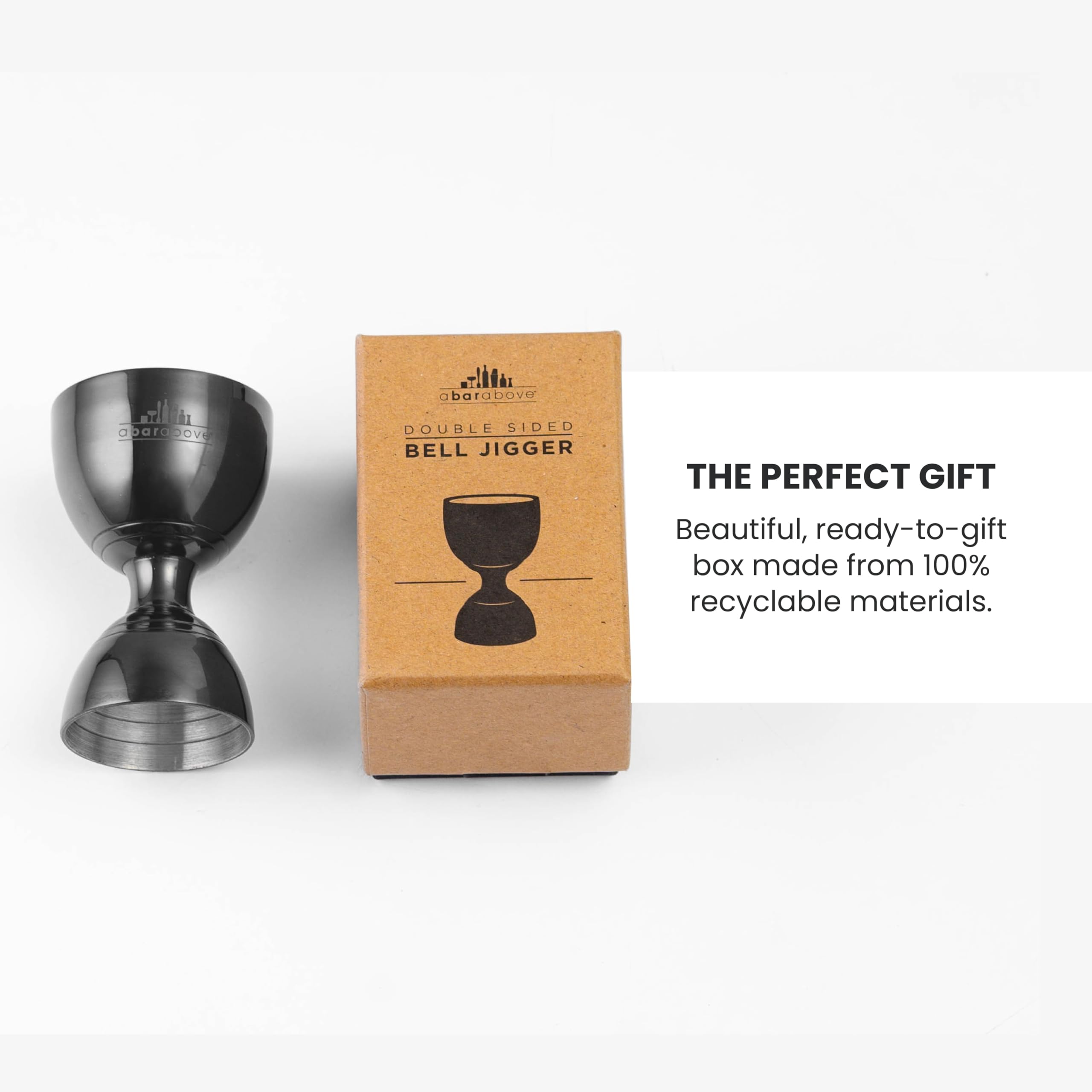 A Bar Above Premium Bell Jigger straight-edge lip reduces drips during pours