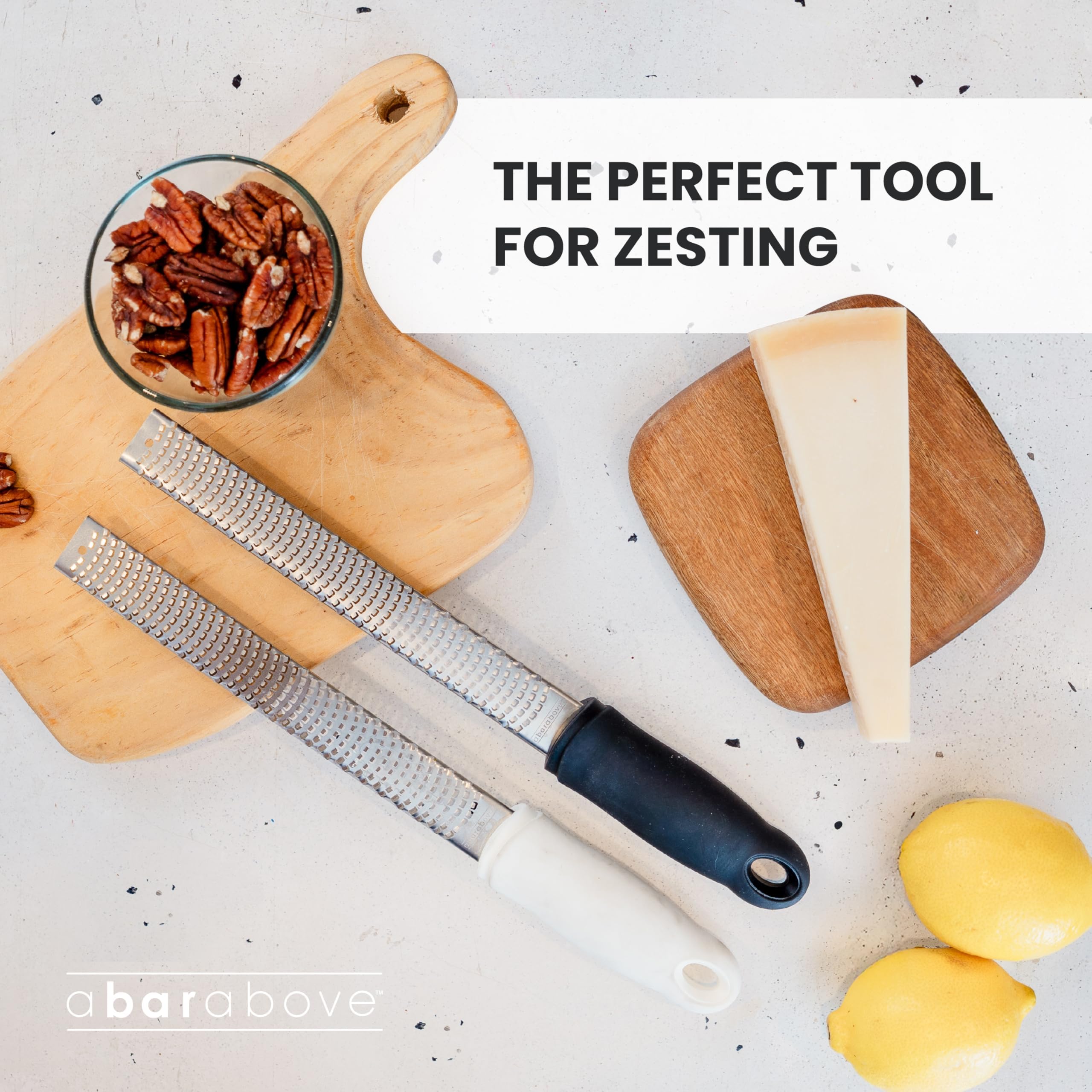 A Bar Above all in one grater handles zesting, garlic, ginger, shaving, and cheese.
