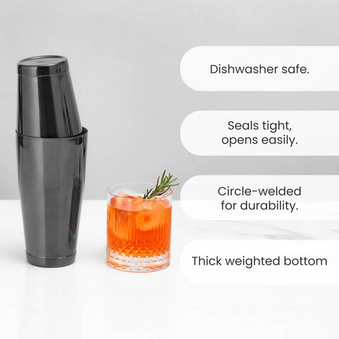 A Bar Above unweighted shaker provides a tight seal for quick cocktail prep.