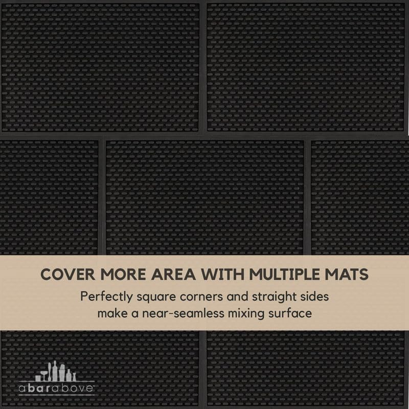 A Bar Above barista setup bar mat supports espresso prep without spills.