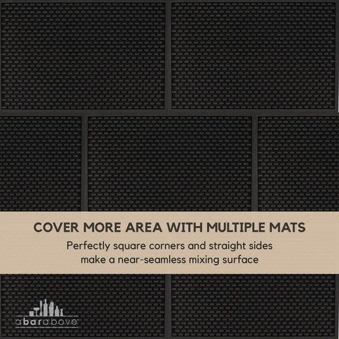 A Bar Above barista setup bar mat supports espresso prep without spills.