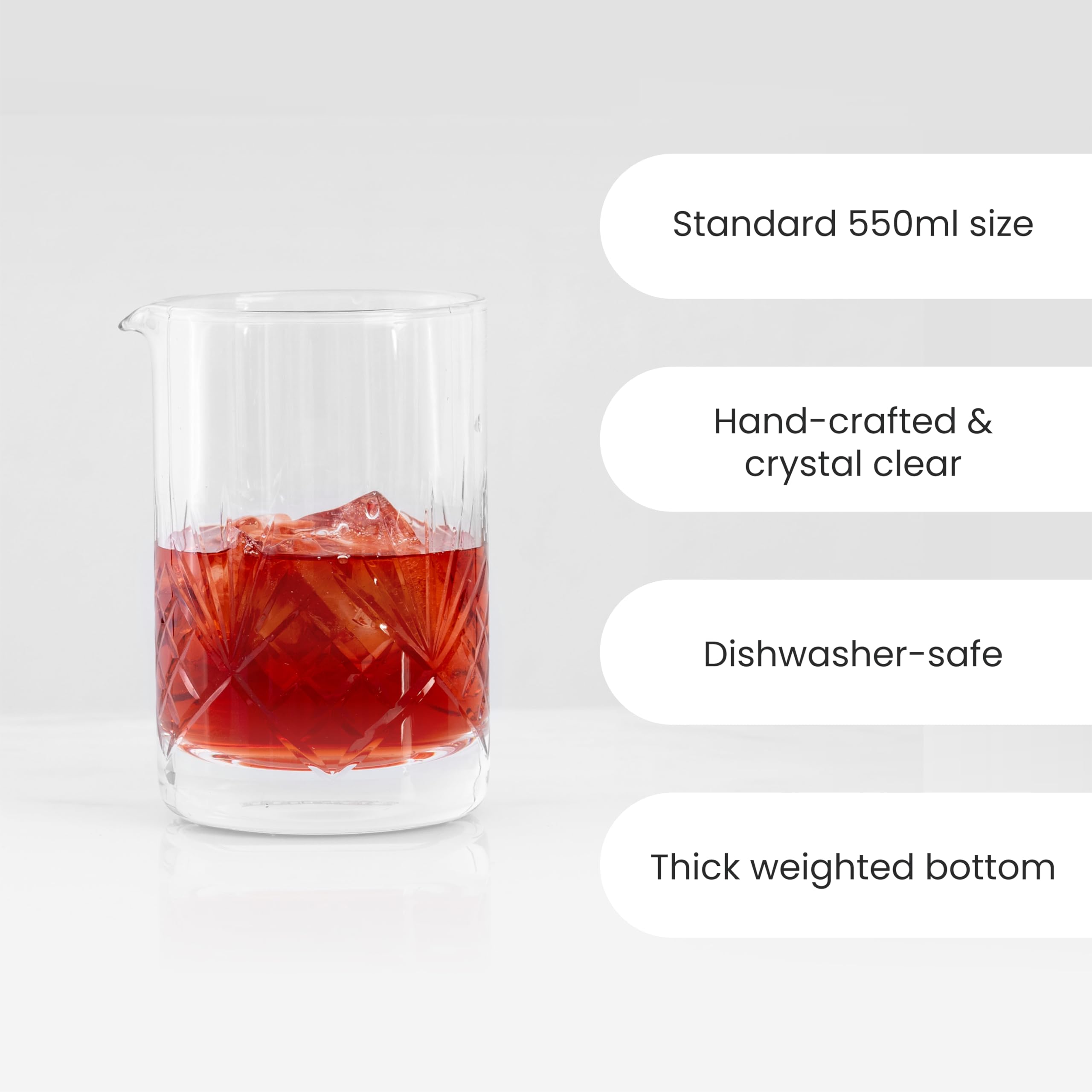 Thick weighted base detail on Botanica stirring pitcher for steady stirring.