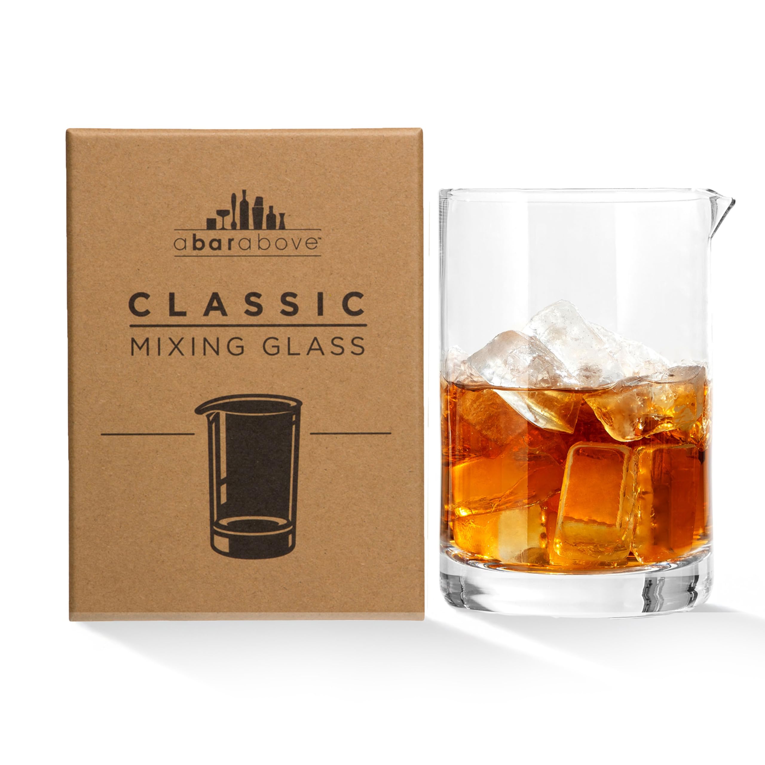 A Bar Above cocktail mixing glass 18oz crystal highlights pristine clarity for precise stirring.
