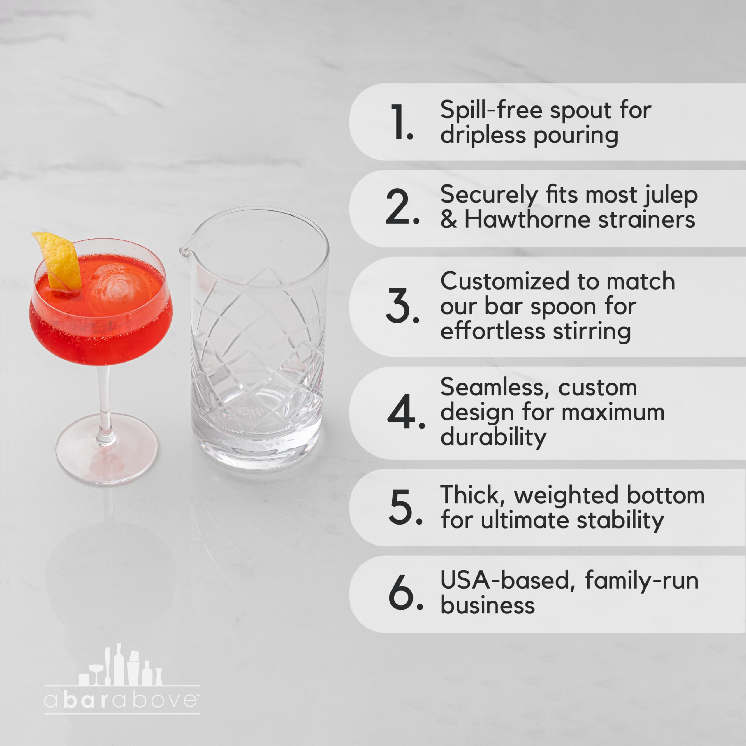 A Bar Above lead-free crystal mixer combines durability with elegant barware.