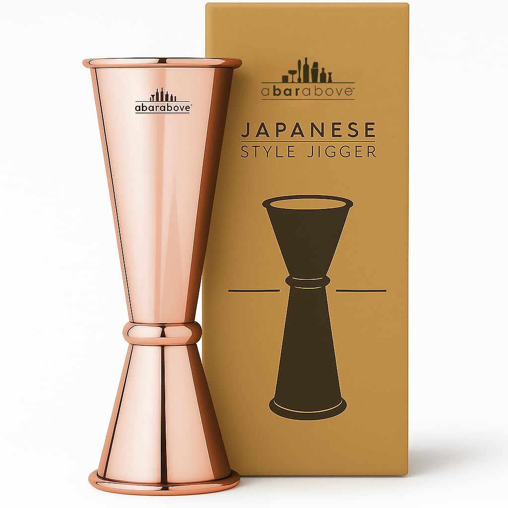A Bar Above premium Japanese jigger with engraved 1/4 oz markings for precise pours.