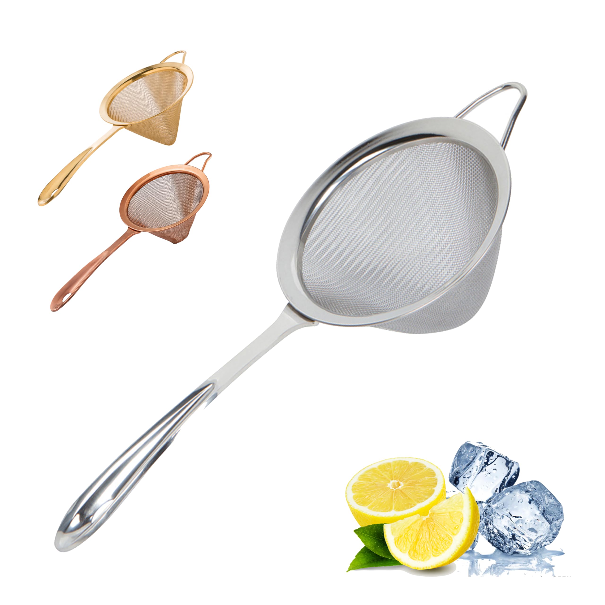 A Bar Above stainless steel fine mesh strainer conical for smooth pours.