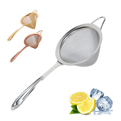 A Bar Above stainless steel fine mesh strainer conical for smooth pours.