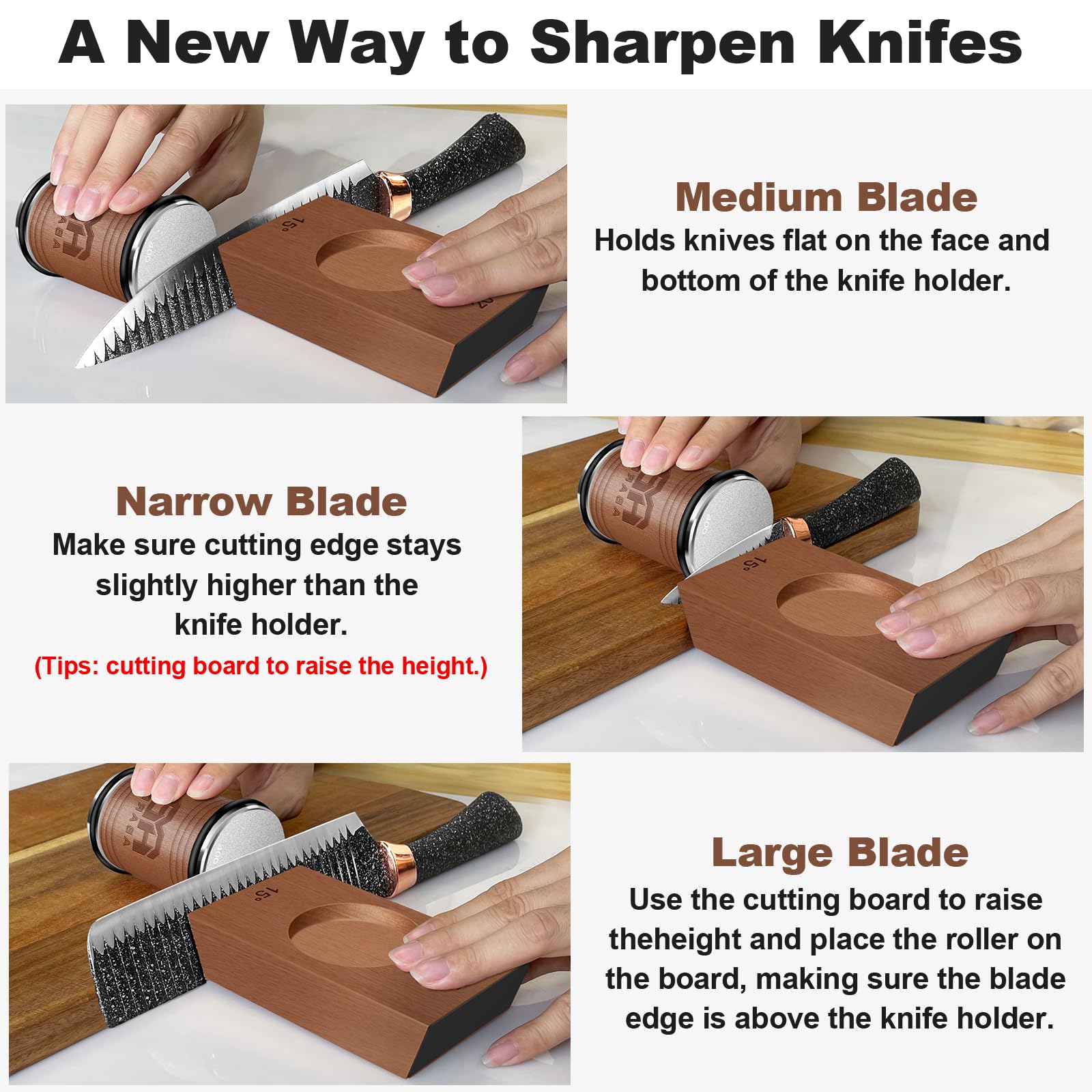 Abardi magnetic angle base at 15 degrees enables finer edges.