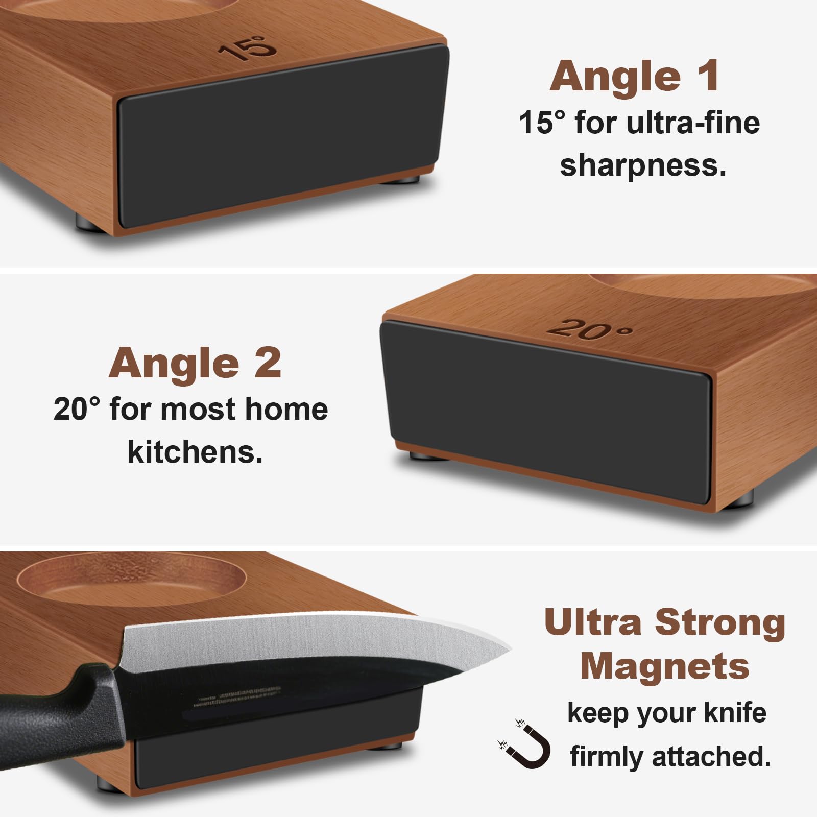Abardi magnetic angle base at 20 degrees maintains consistent sharpening.