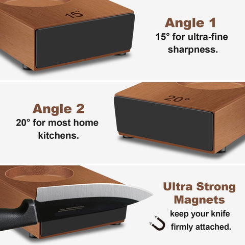 Abardi magnetic angle base at 20 degrees maintains consistent sharpening.
