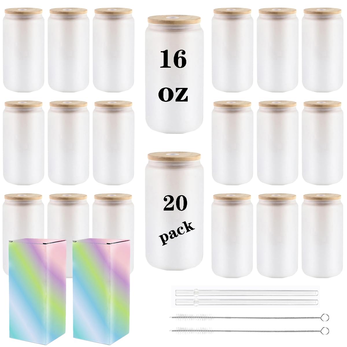 ABBSH frosted sublimation glass cup with bamboo lid, ideal for personalized beverages.