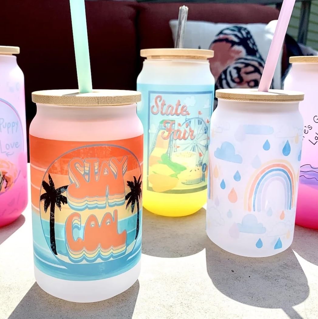 ABBSH customizable glass cup with lid and straw, a stylish gift option.