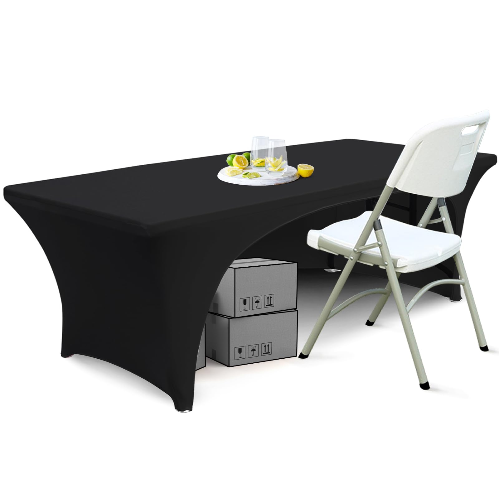 ABCCANOPY 6ft spandex table cover with open back in black for a professional event setup