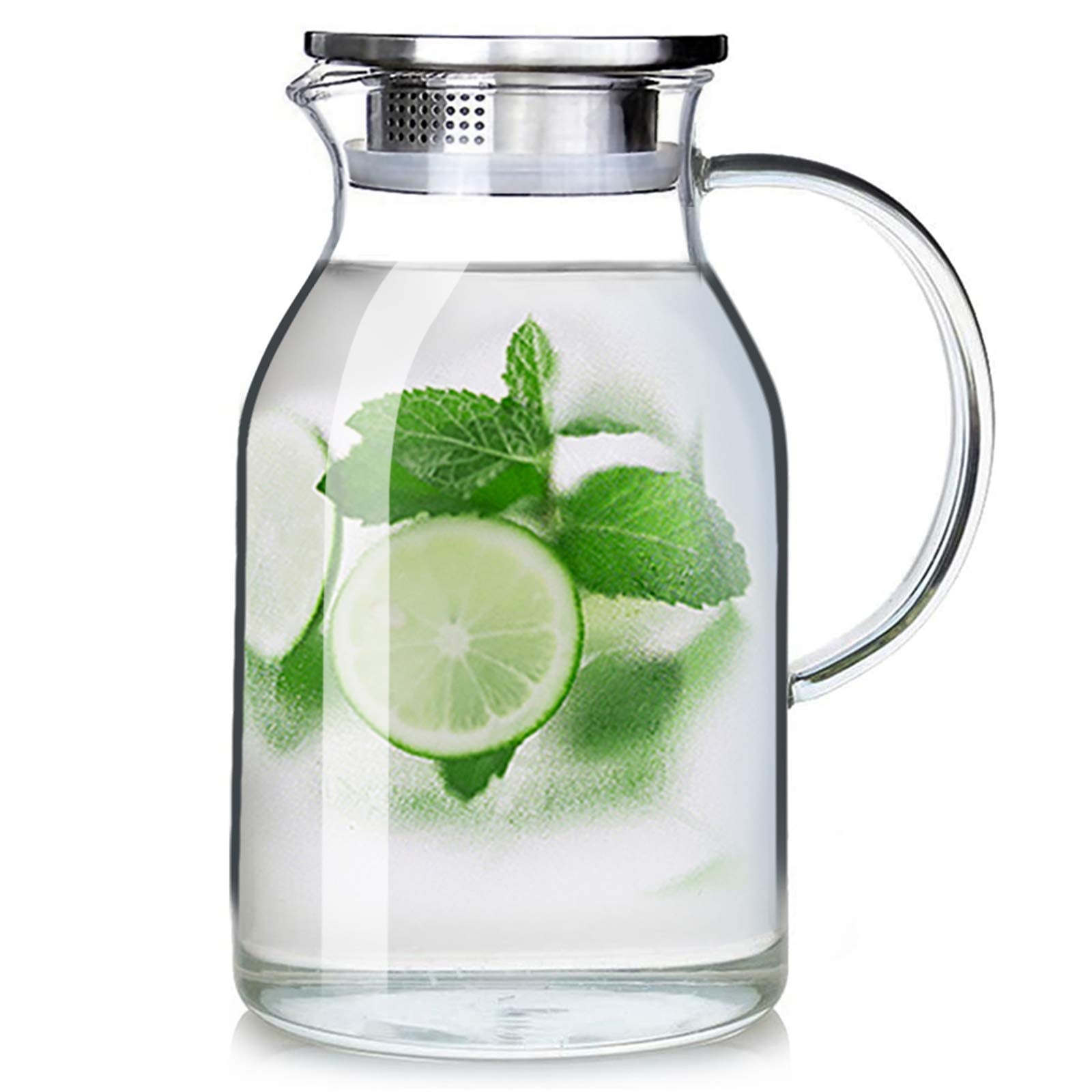 Abdodar 88oz glass pitcher with lid and spout for hot or cold drinks.
