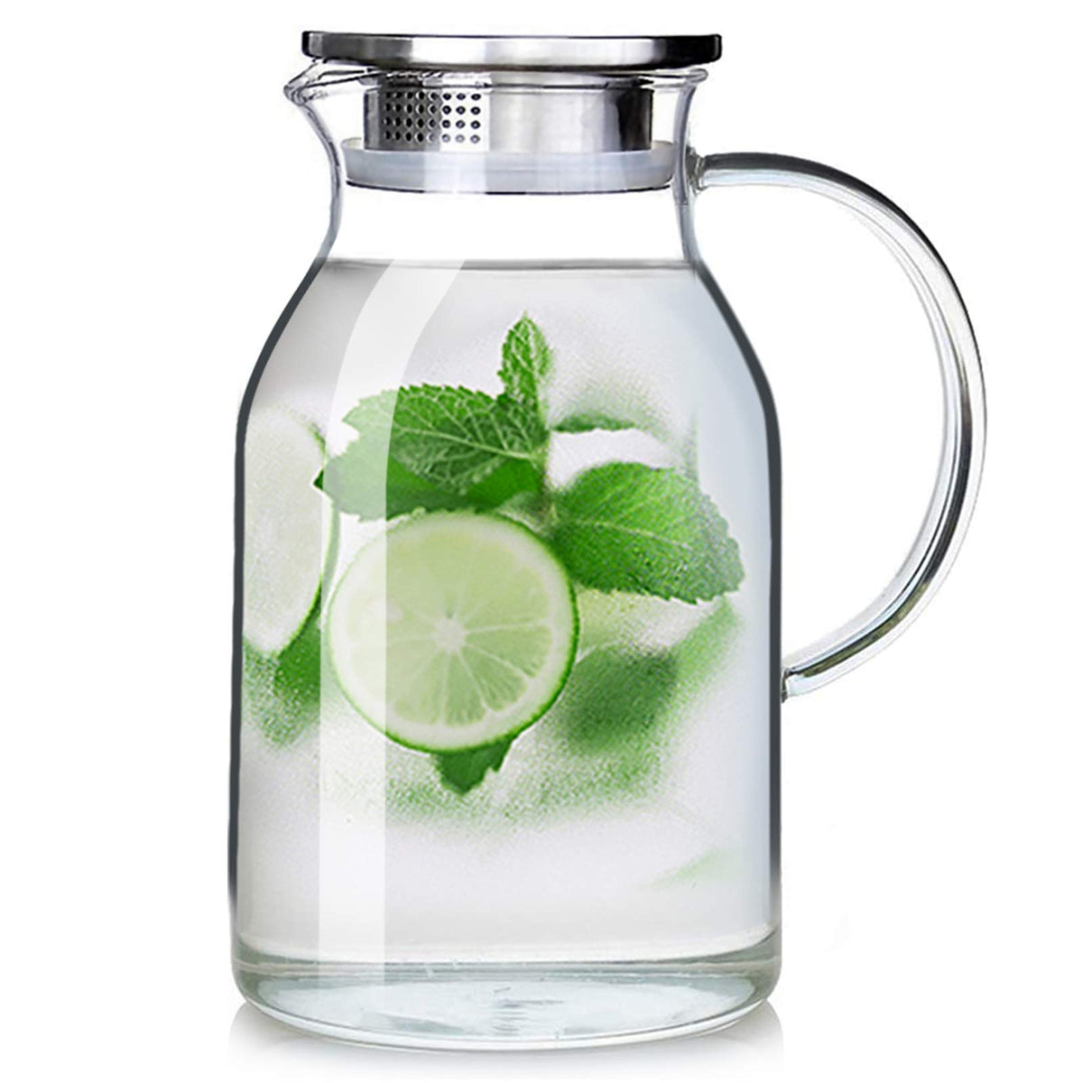 Abdodar 88oz glass pitcher with lid and spout for hot or cold drinks.
