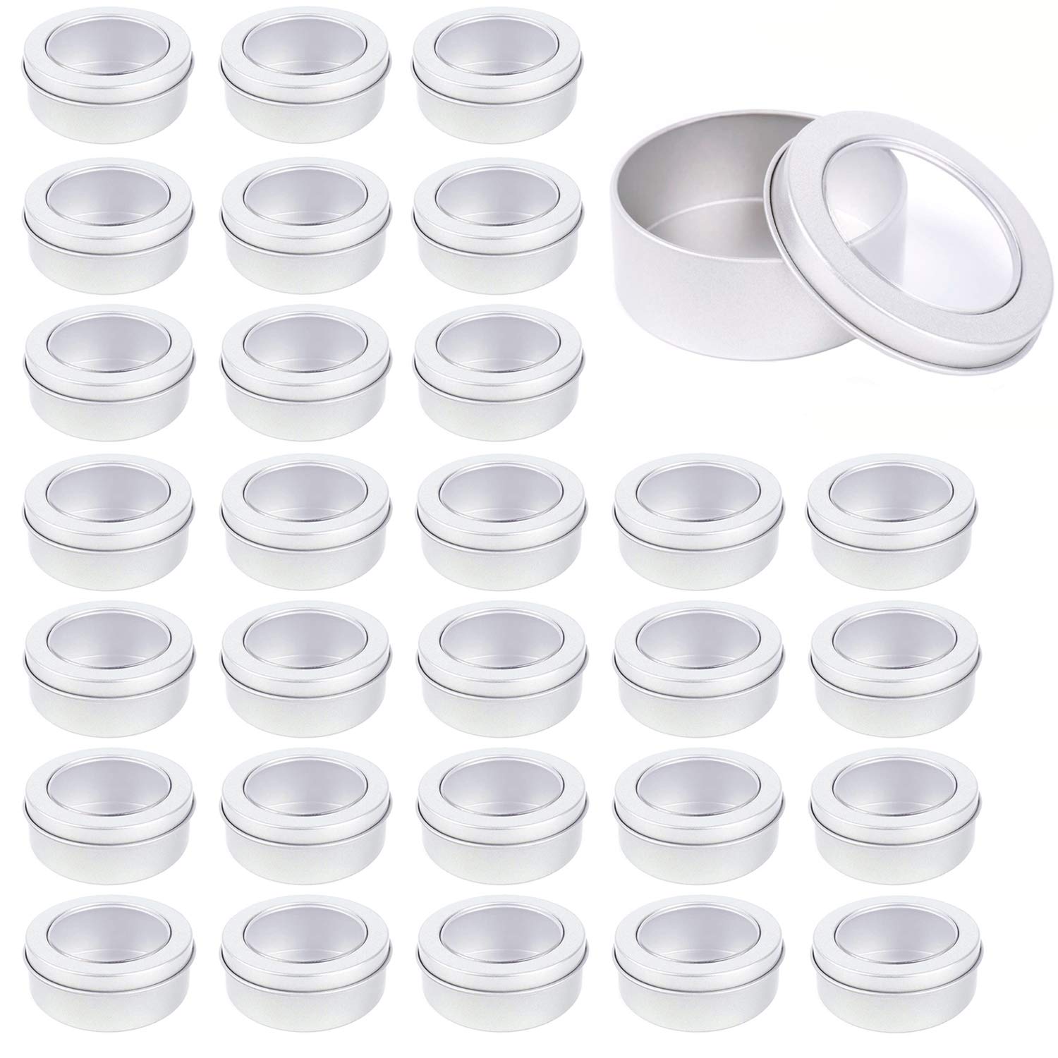 Abgream 2oz round tin with clear top for quick item identification