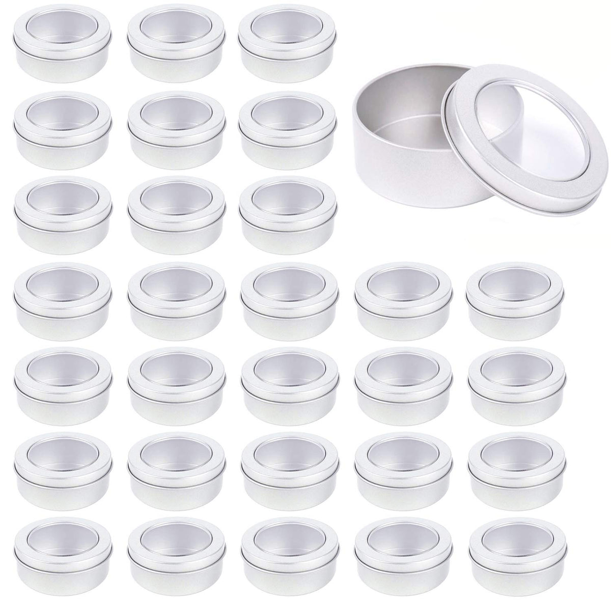 Abgream 2oz round tin with clear top for quick item identification