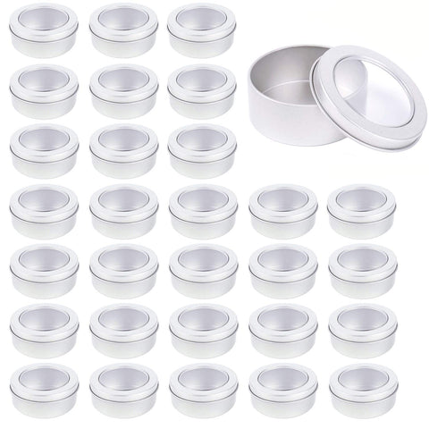 Abgream 2oz round tin with clear top for quick item identification