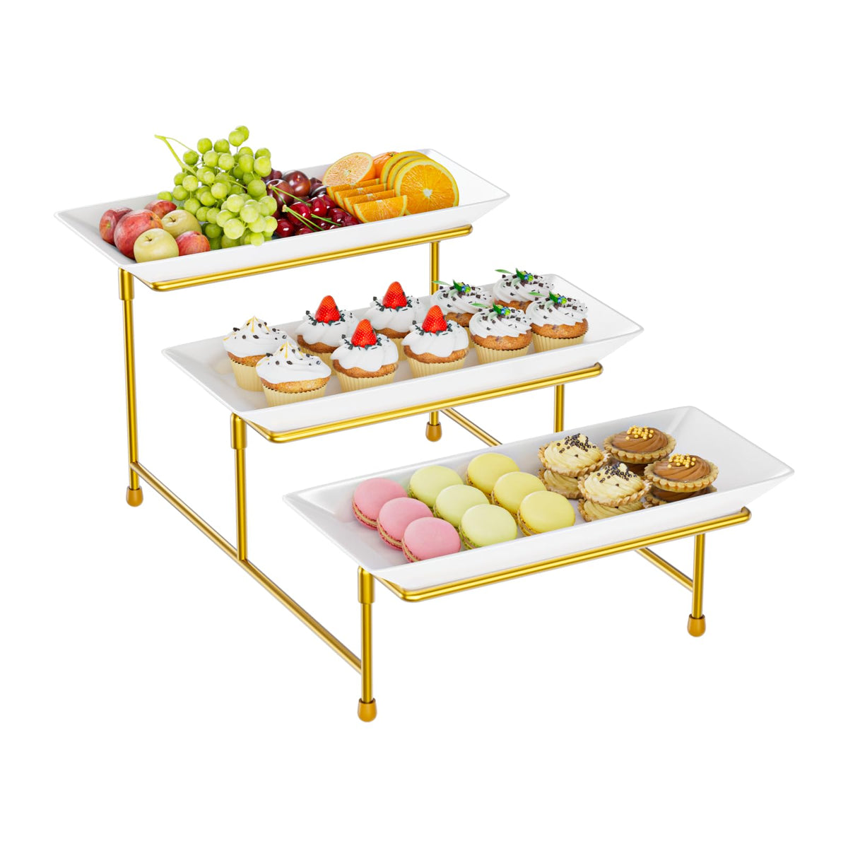 Abiglifty 3-tier gold serving tray on a stand for elevated party displays