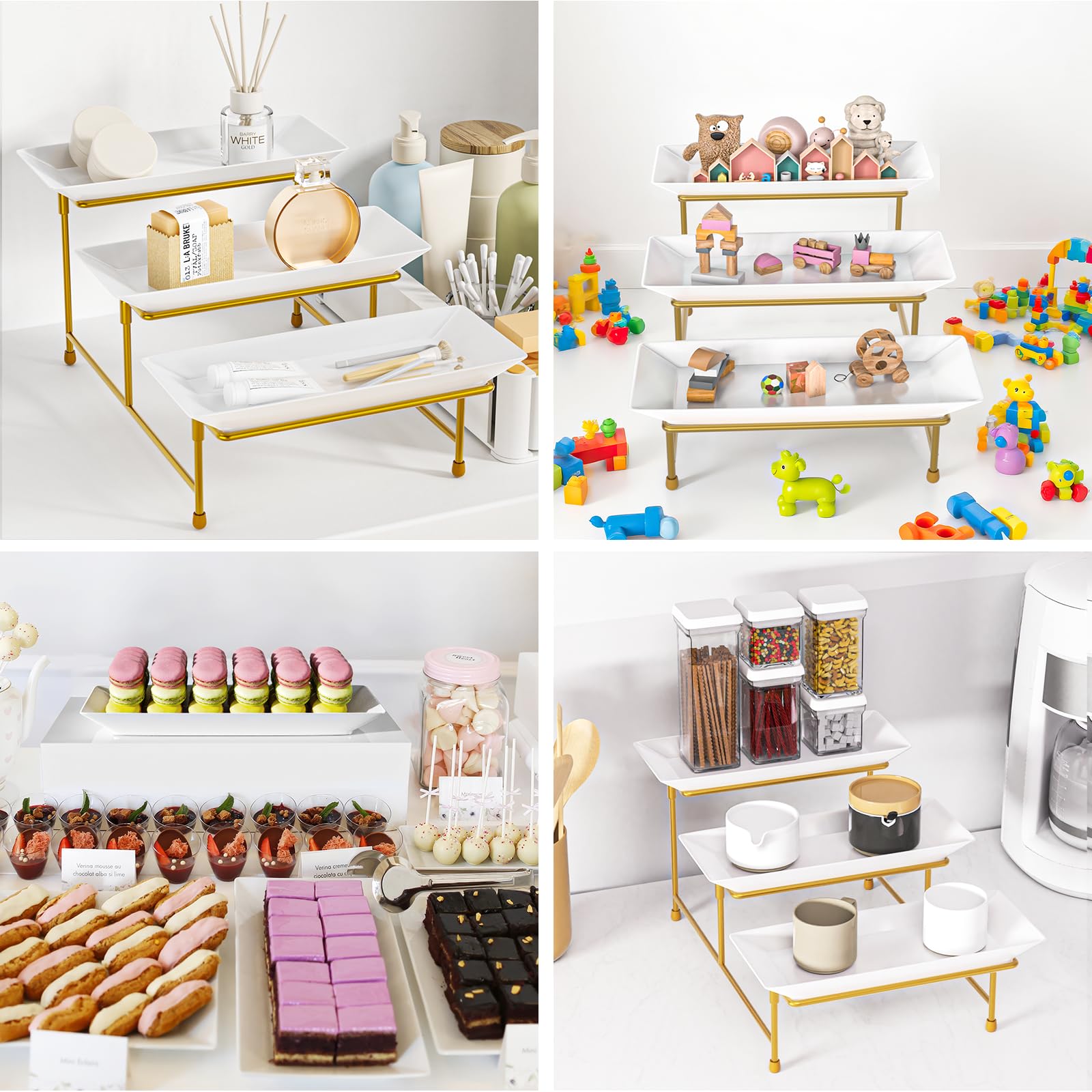 Abiglifty party buffet display setup with multiple tiers