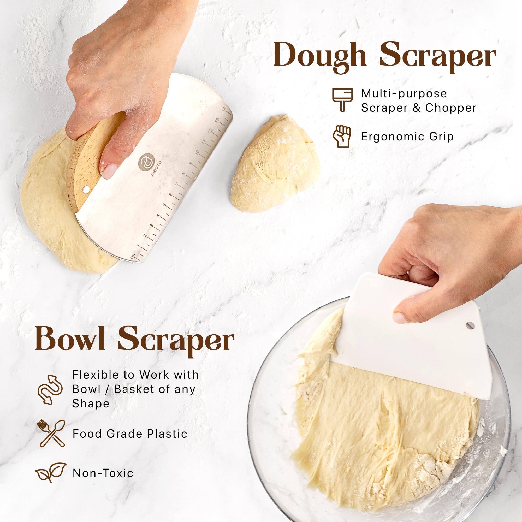ABIOTO baking mat provides a stable surface for kneading and prep.