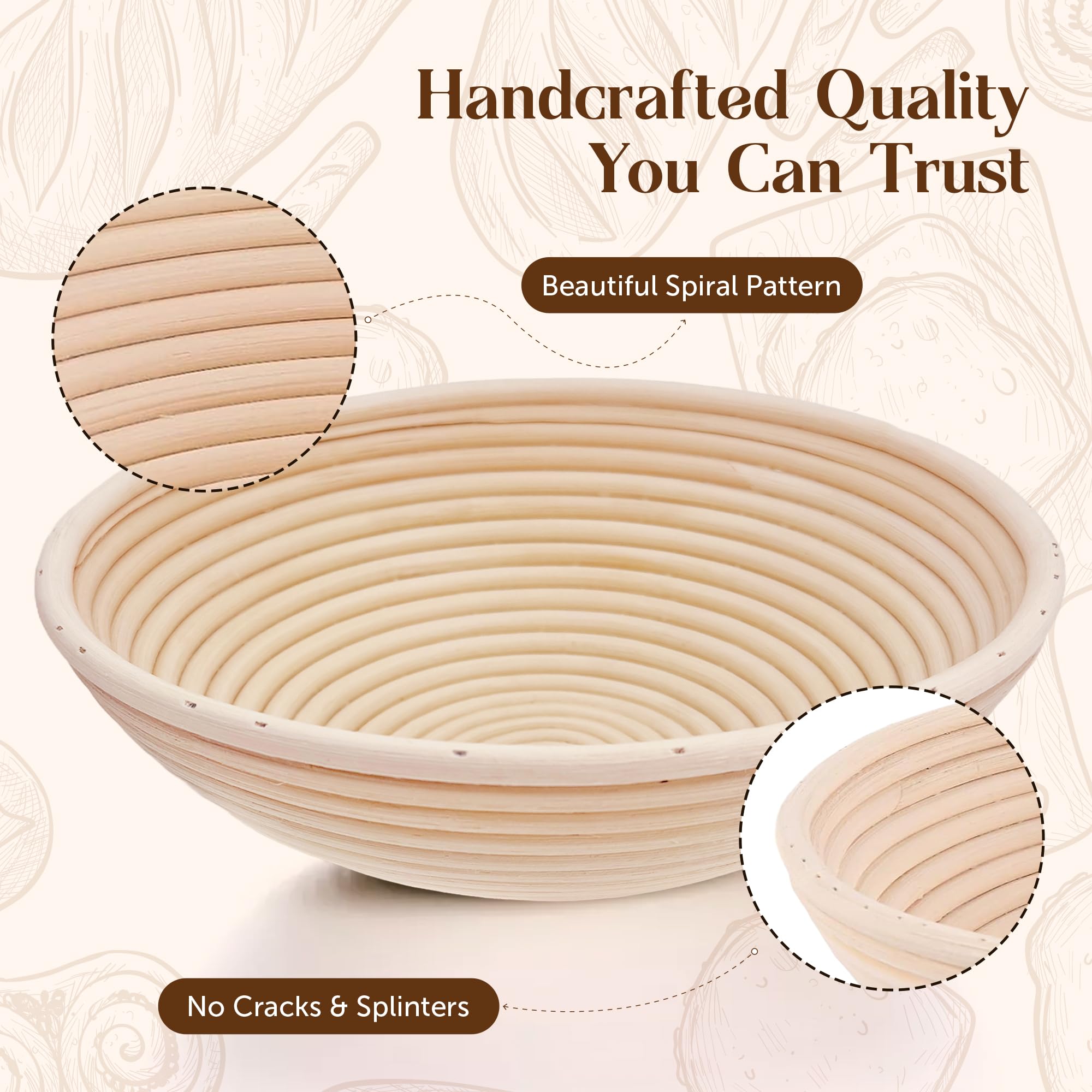 Abioto banneton basket supports dough rise using breathable rattan