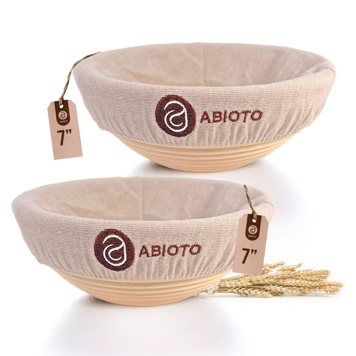 Abioto banneton basket round 7in with spiral pattern for artisan loaves
