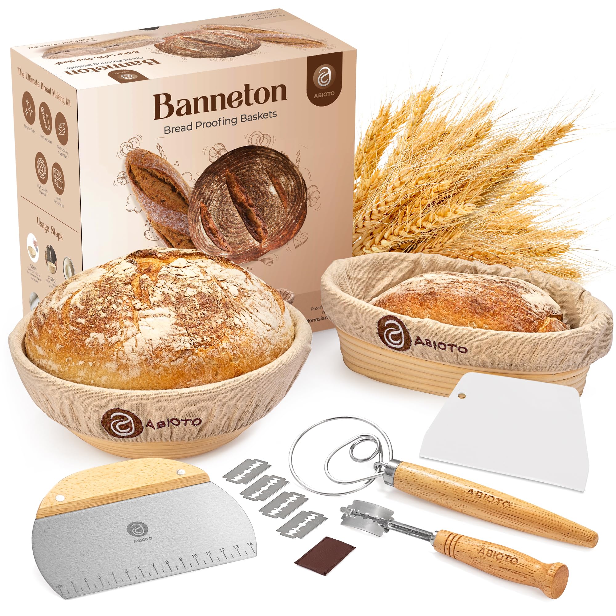 Abioto Banneton round basket 9in for artisan proofing and consistent dough shaping.