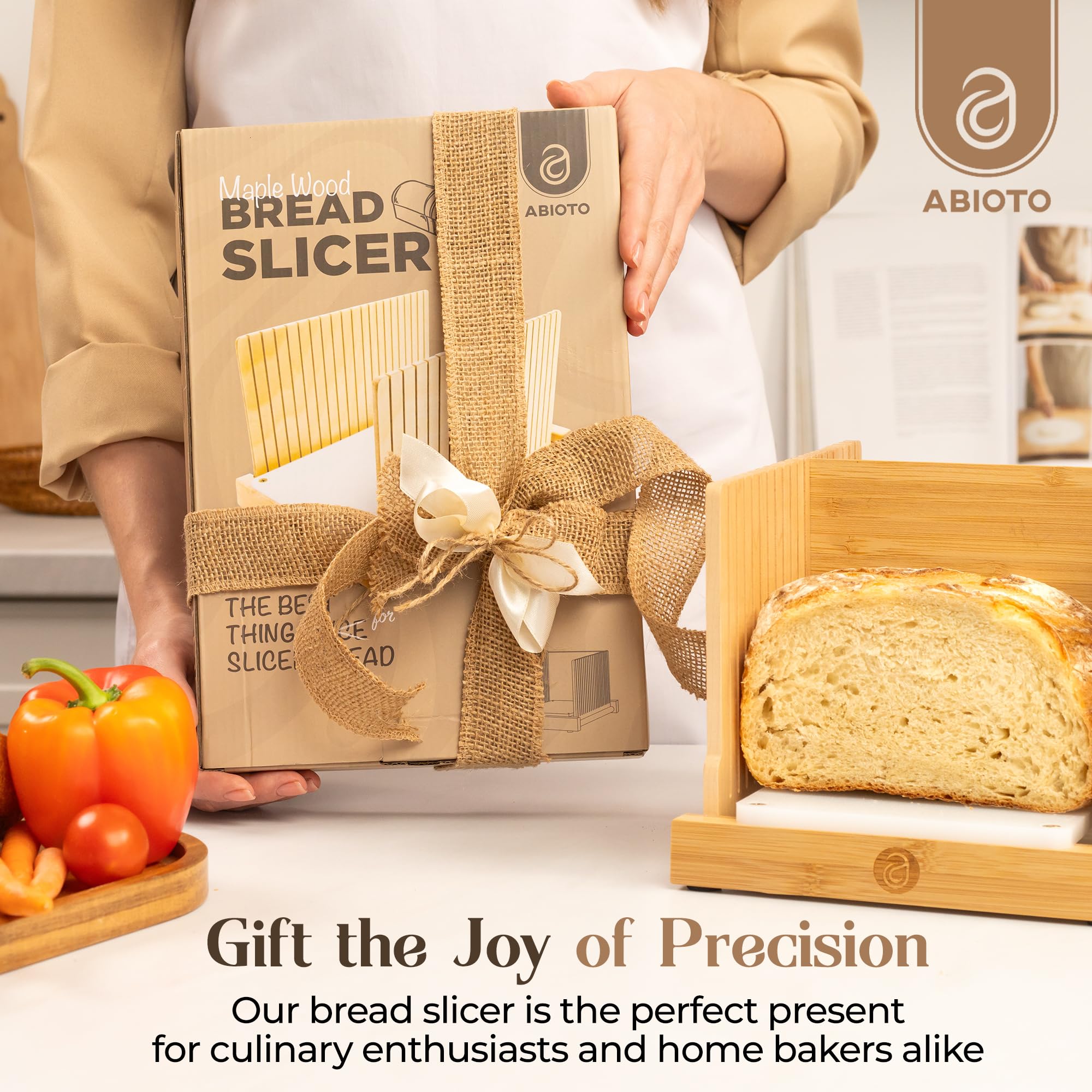 Abioto bread slicer non-slip base keeps loaf secure during slicing