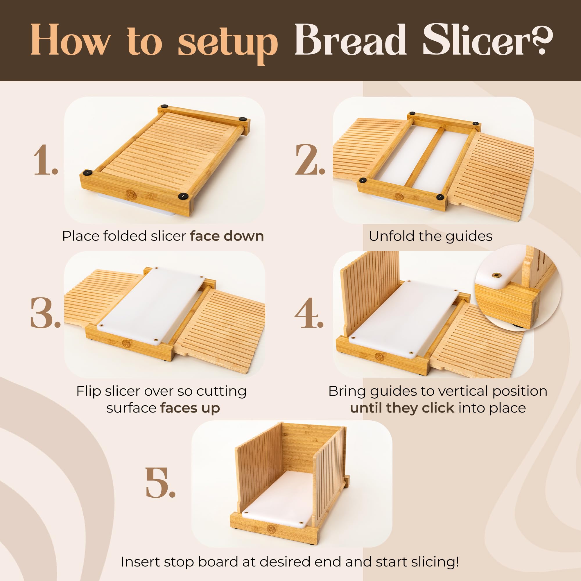 Abioto bread slicer includes stop boards to hold bread steady