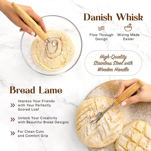 ABIOTO Danish whisk blends starter smoothly for consistent texture