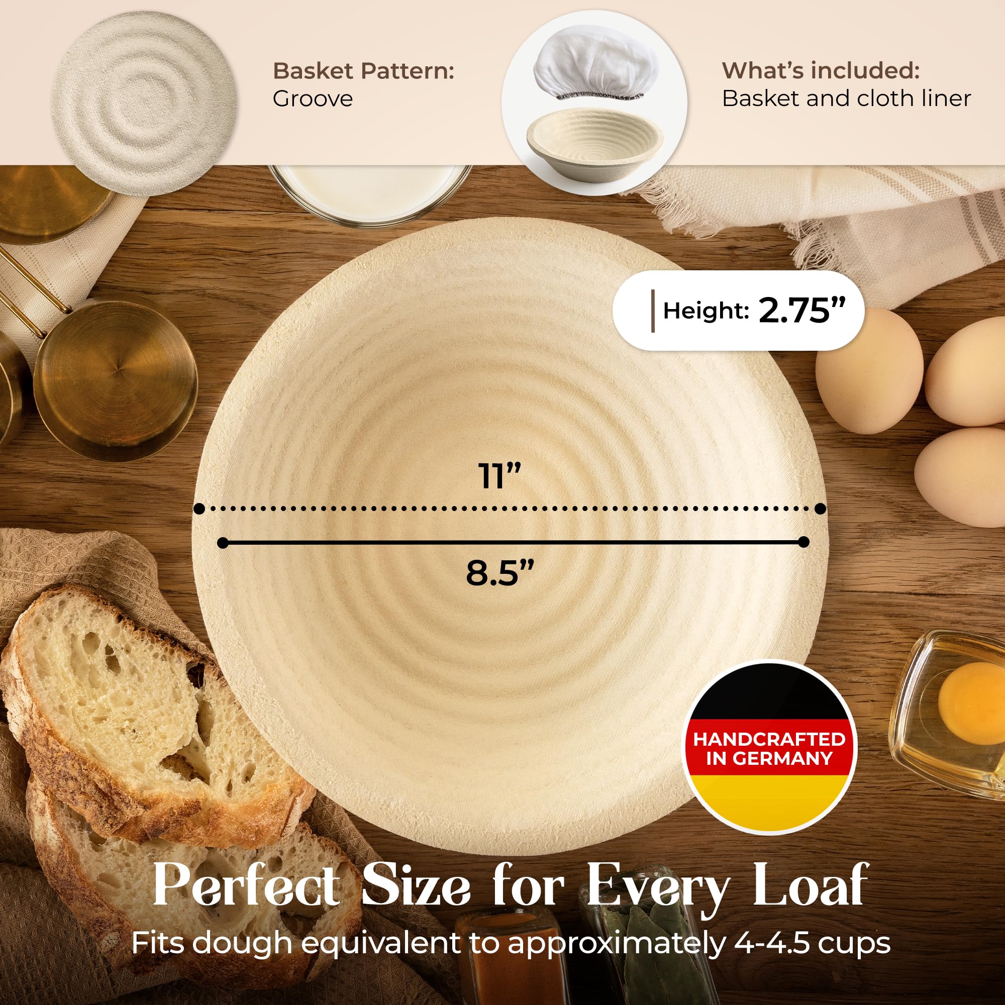 ABIOTO grooved pattern bread proofing basket shapes with texture