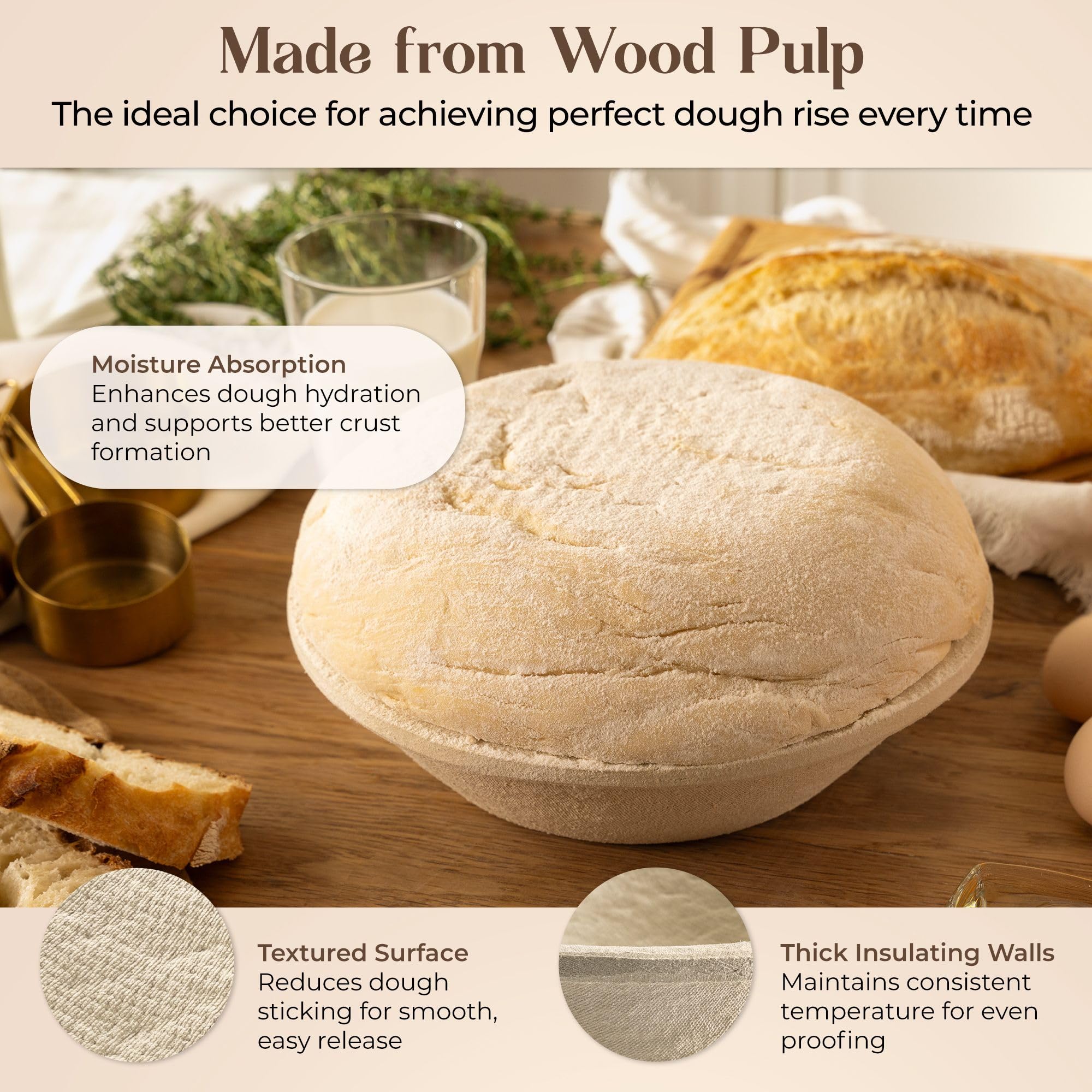 ABIOTO natural wood pulp material supports even rise for sourdough