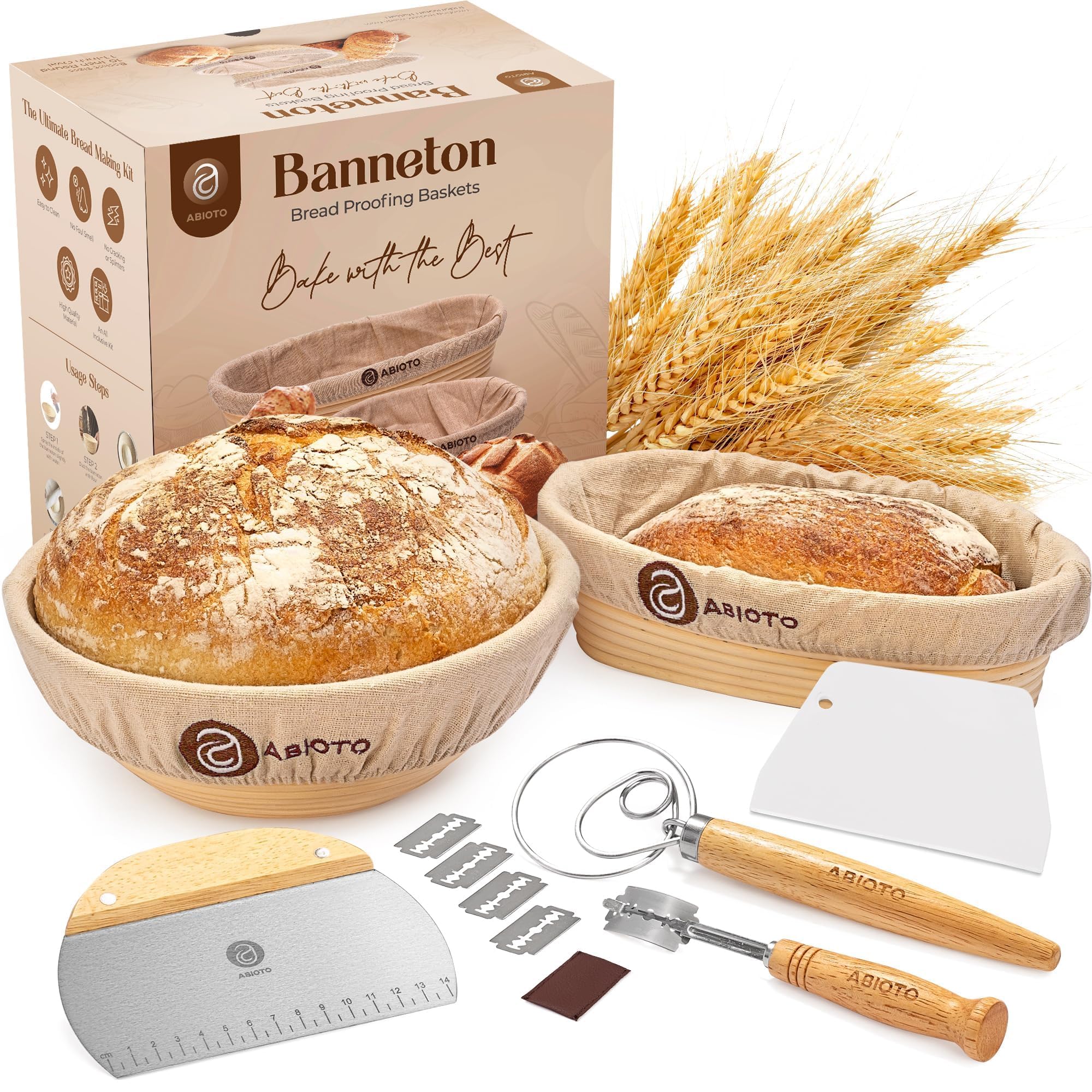 ABIOTO sourdough round banneton 10-inch for consistent proofing and crust development