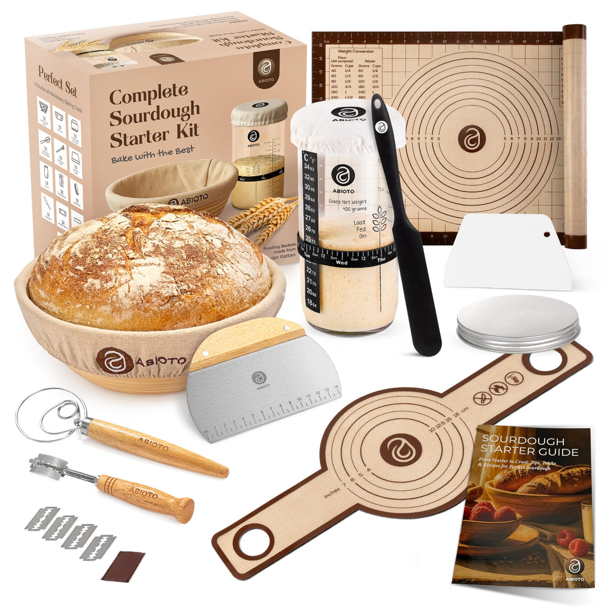 ABIOTO Sourdough Starter Kit contents for confident home baking