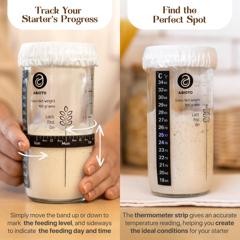 ABIOTO starter-jar thermometer-band helps track feeding and activity of your starter