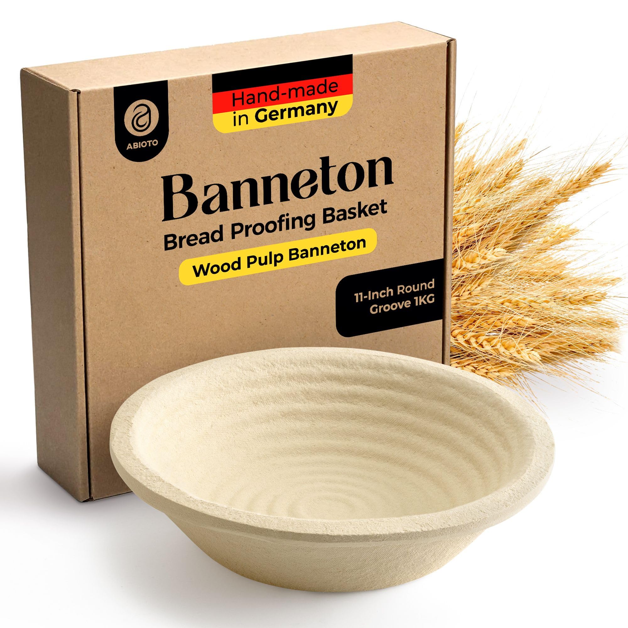 ABIOTO wood pulp banneton 11-inch round proofing basket for easy loaf release