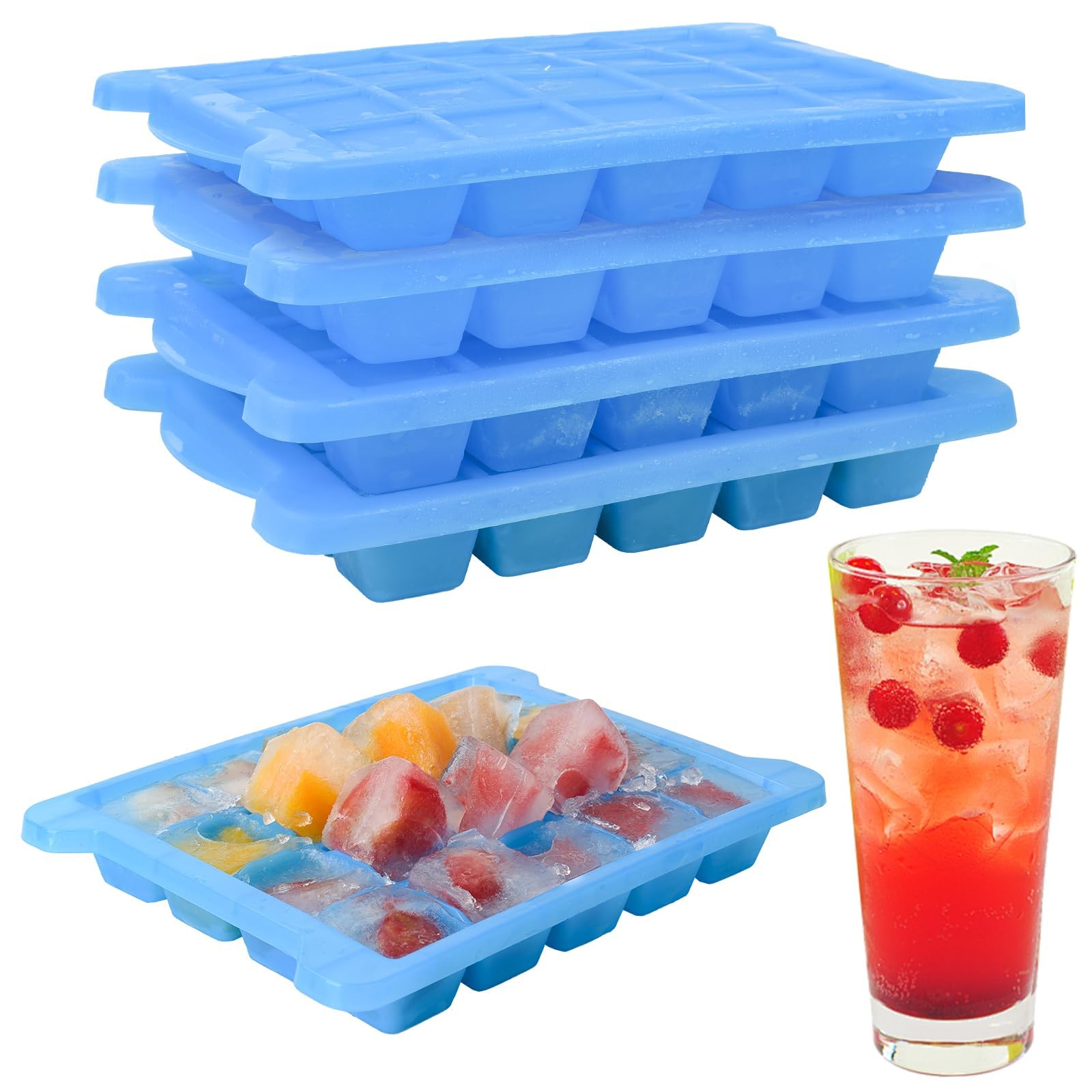 Aibirui 4-pack mini ice tray with lid showing easy-release design for quick cubes