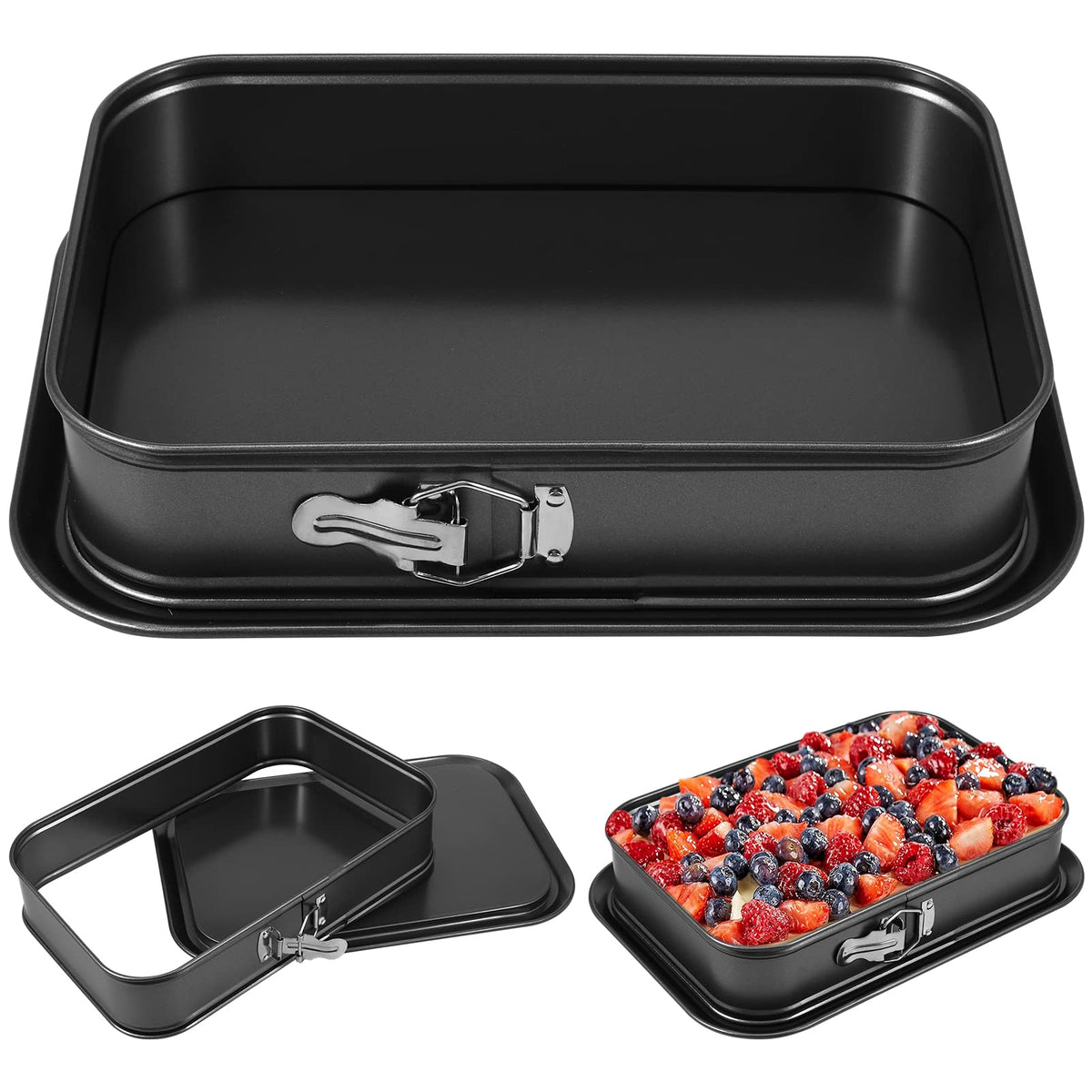 Abizarch springform rectangle pan exterior shows sturdy carbon steel for durable baking