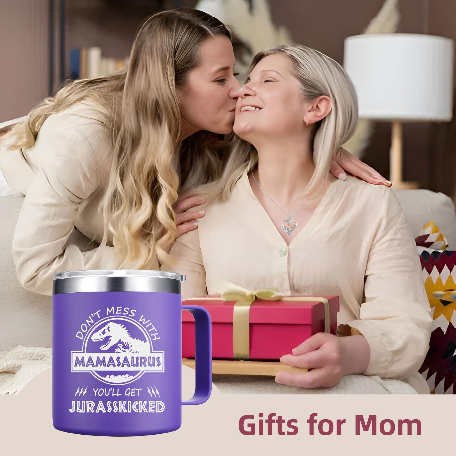 Abledn 14oz purple Mamasaurus mug suitable for home or office use.