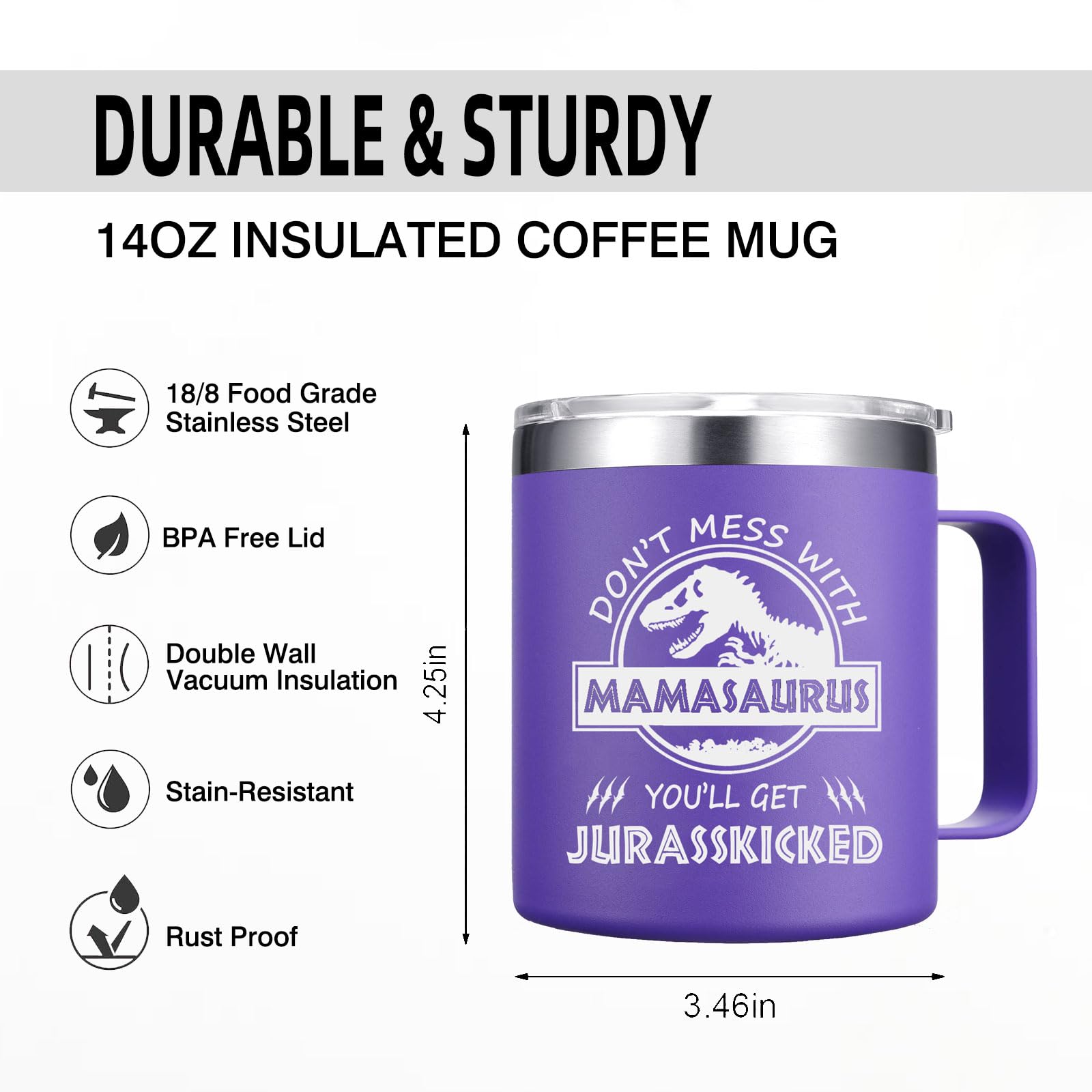 Abledn Mamasaurus mug showing temperature retention for long-lasting warmth.