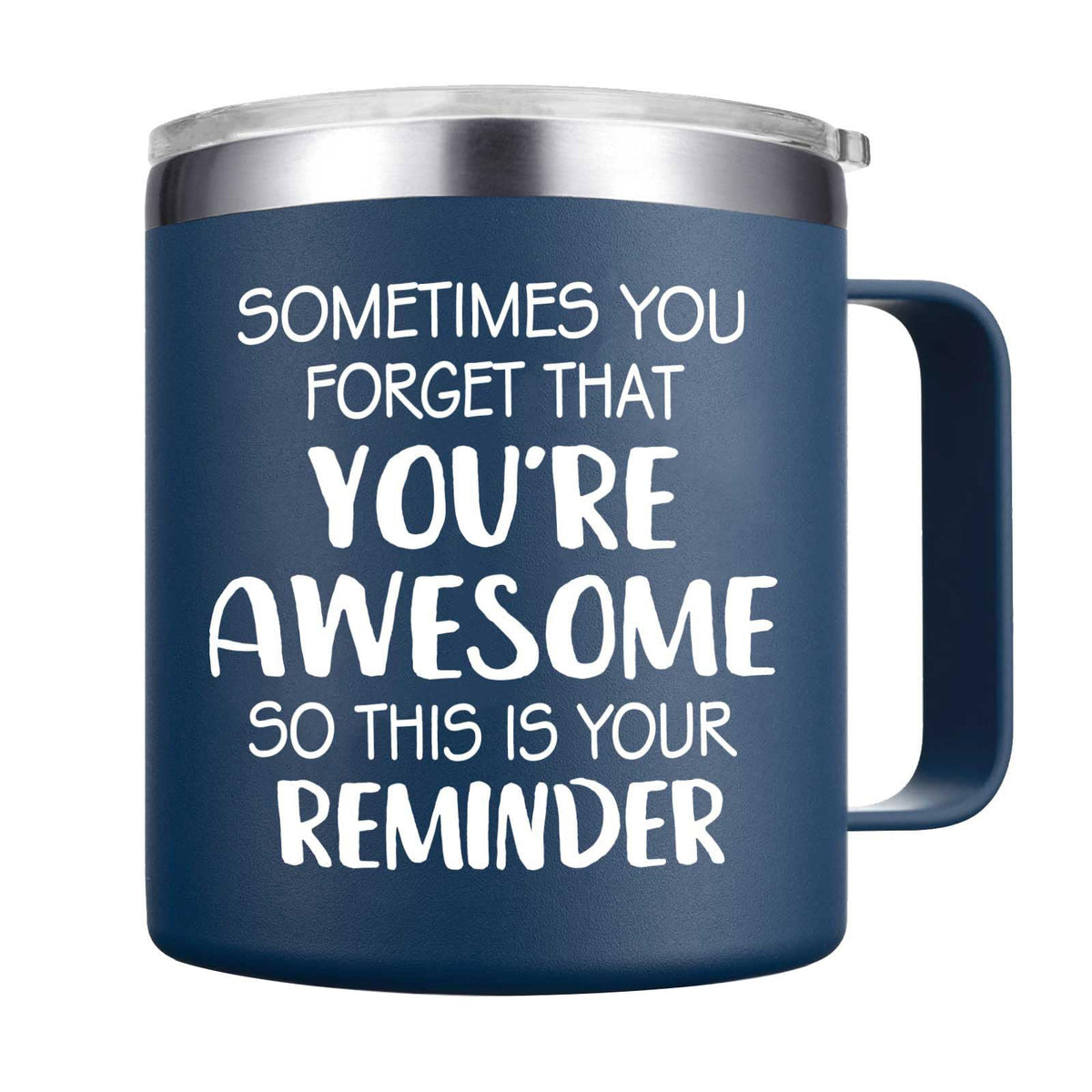 Abledn Sometimes Youre Awesome mug with navy finish and lid for hot beverages