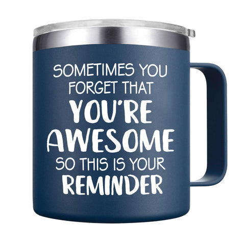 Abledn Sometimes Youre Awesome mug with navy finish and lid for hot beverages