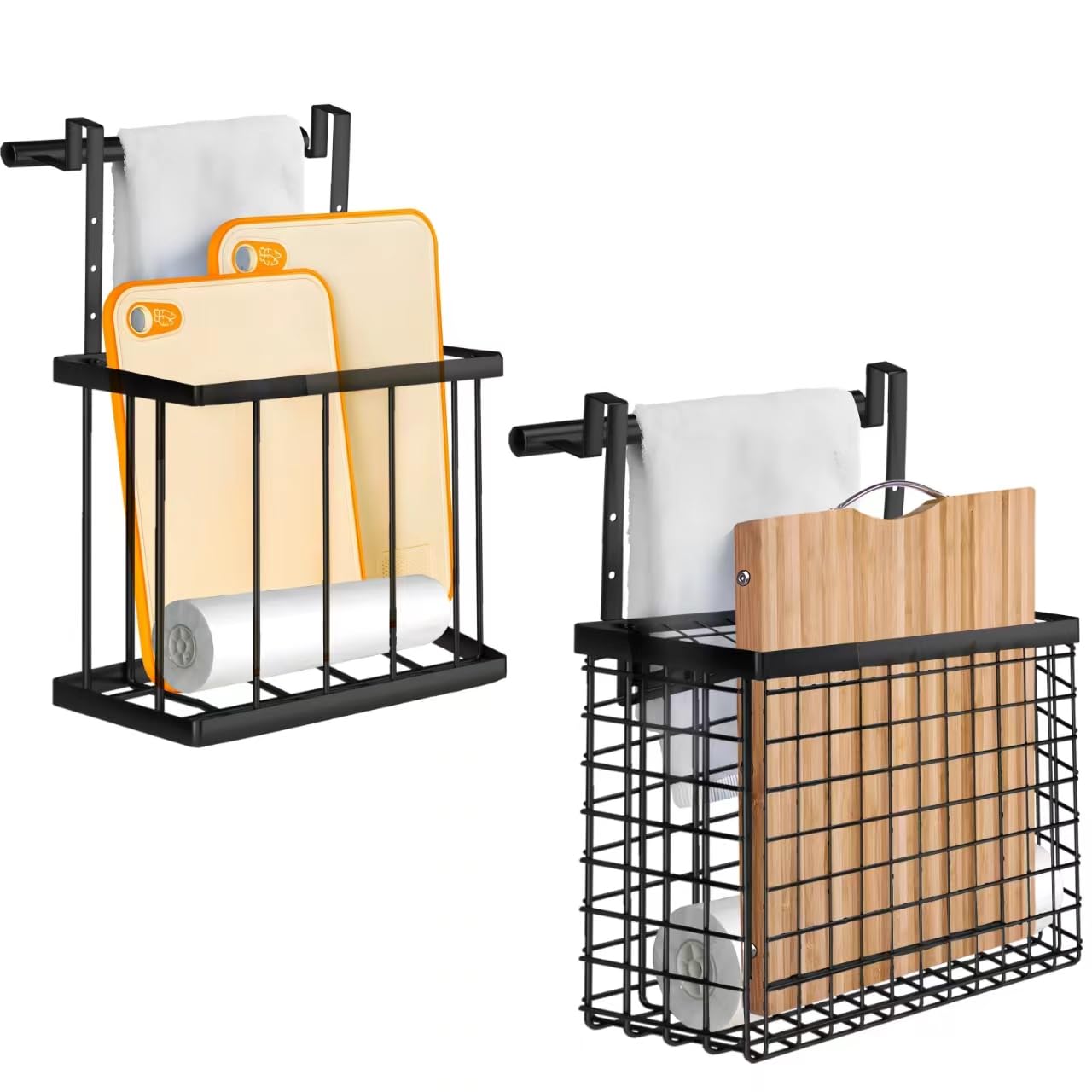 Aboevnc cabinet door organizer with towel bar holding cutting boards
