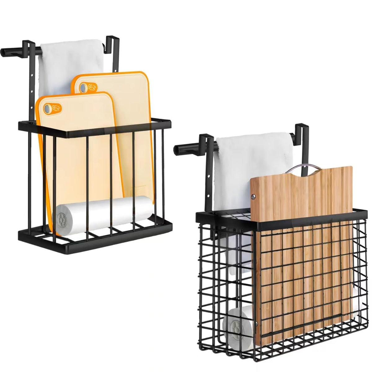 Aboevnc cabinet door organizer with towel bar holding cutting boards
